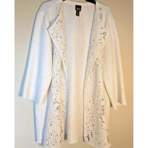 Chicos Travelers  White Open Front Long Blazer Jacket w/ Cut Outs - Sz 3 (16)